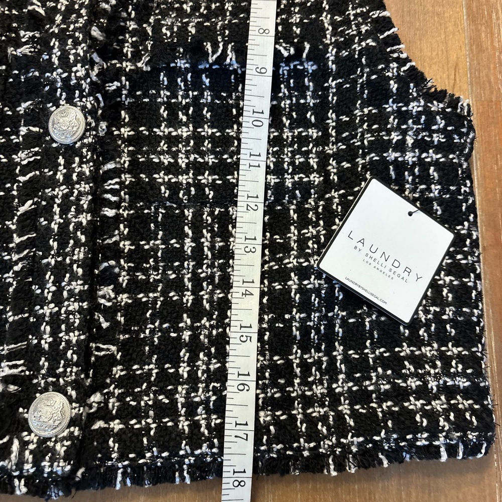 Laundry by Shelli Segal Tweed Cropped Vest Frayed Design, Black /White, Sz S NWT - Picture 12 of 13